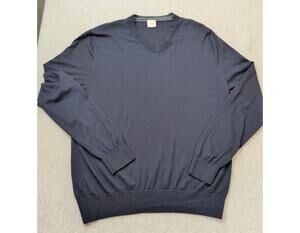 Paul Smith Mens 100% Merino Wool Sweater Blue Large V Neck Lightweight Pullover